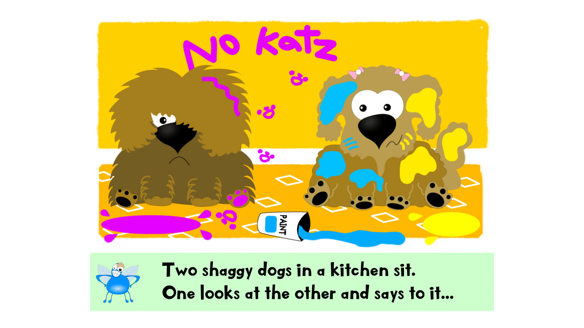 Two dogs sitting on a floor.