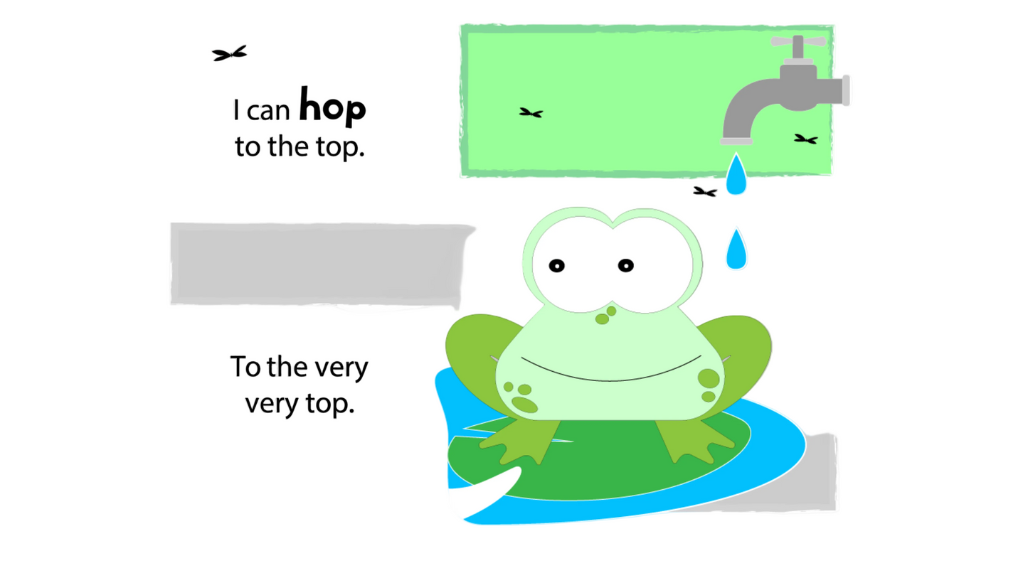Carton frog sitting under a tap.